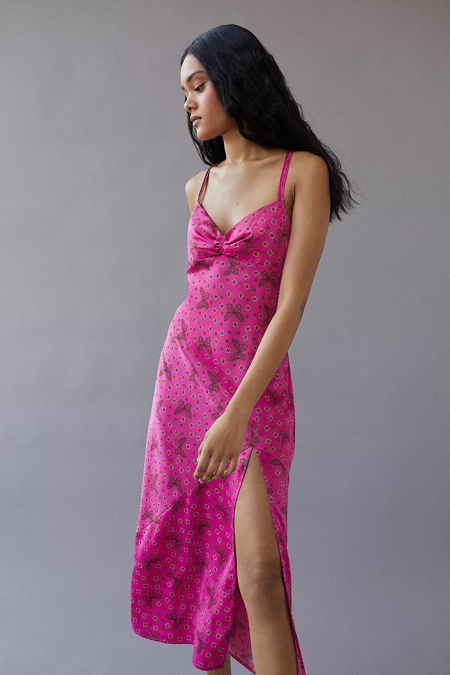 UO Samira Fuchsia Mariposa‎ Midi Slip Dress Butterfly Fairy Whimsical M